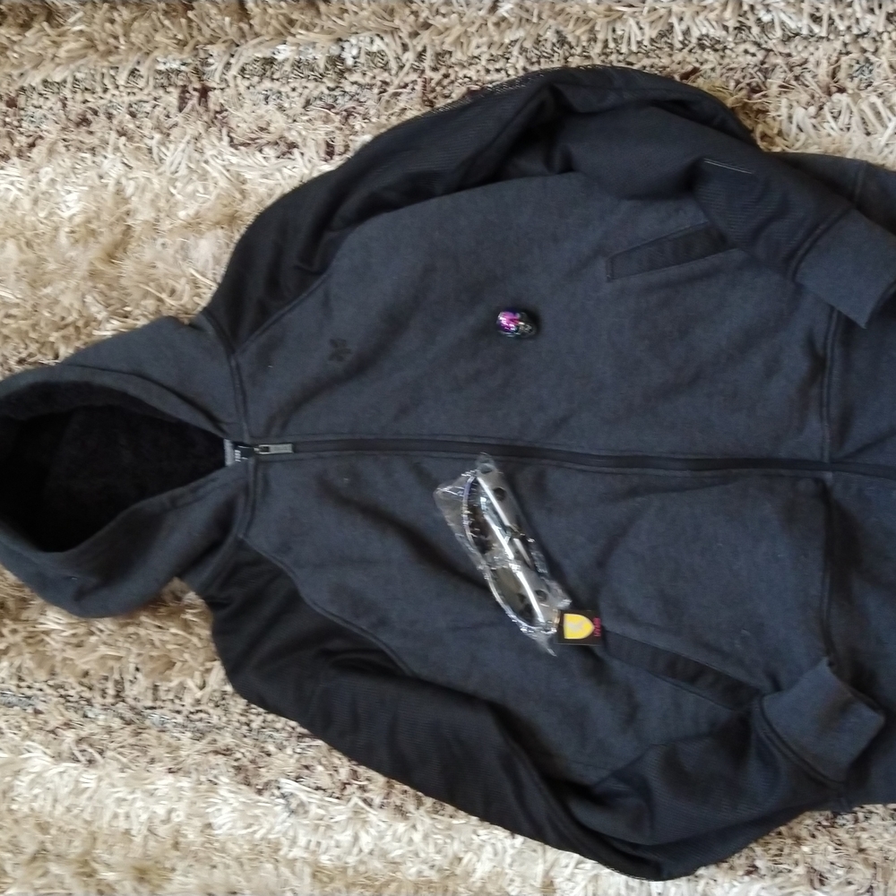 Zoo York Comfort Black/Gray Zippered Hoodie Fleece + Bonus 💀 💍+Sunglasses